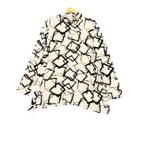 Marla Wynne Layers Top Womens 1X Abstract Turtleneck Long Sleeve Artsy Flowy